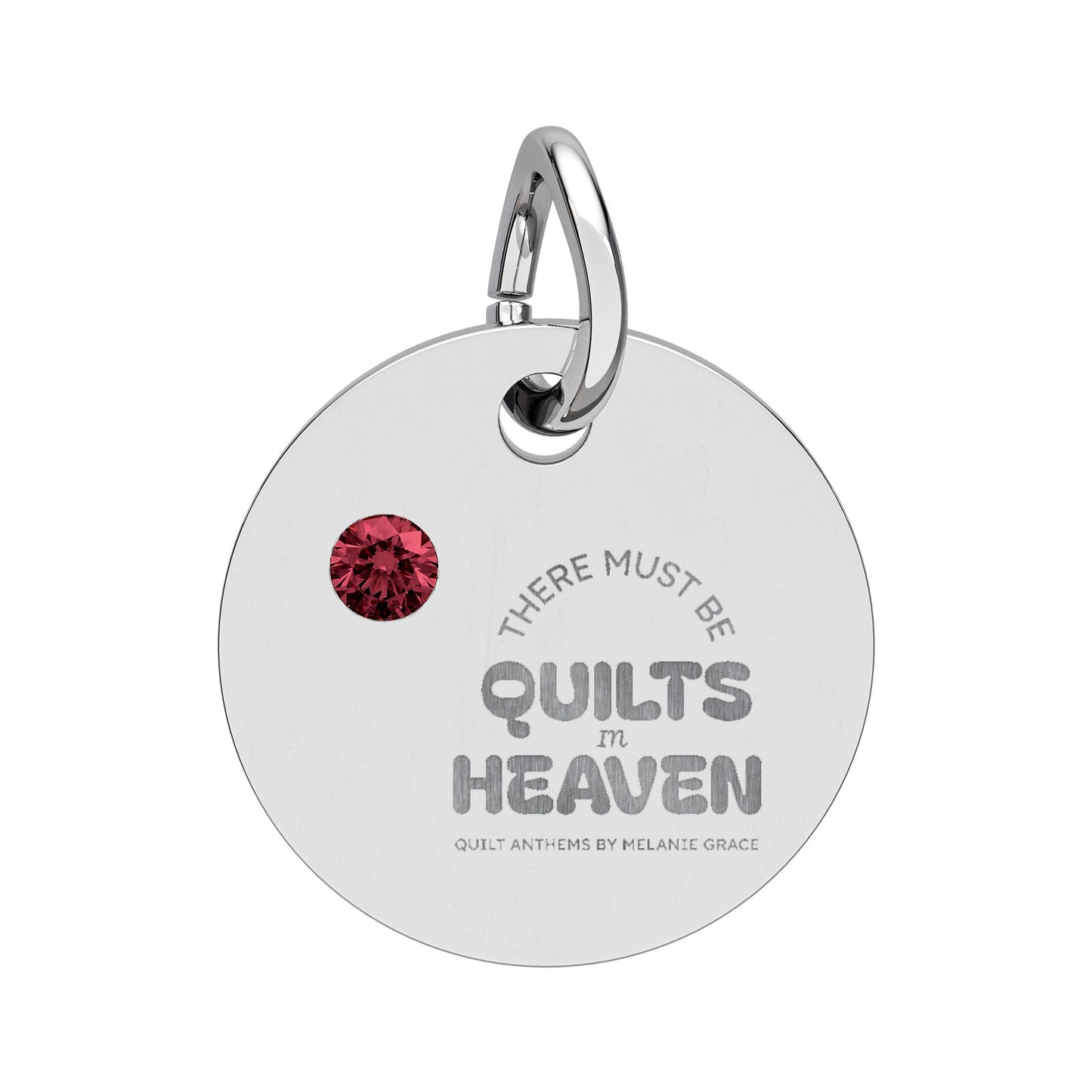 Birthstone Circle Charm — Engraved Personalized Pendant (Quilts of Heaven)