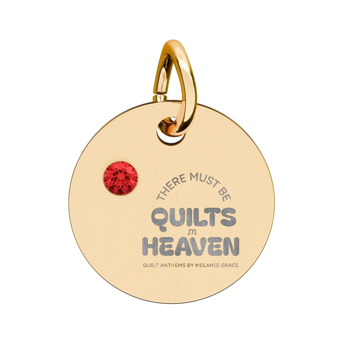 Birthstone Circle Charm — Engraved Personalized Pendant (Quilts of Heaven)