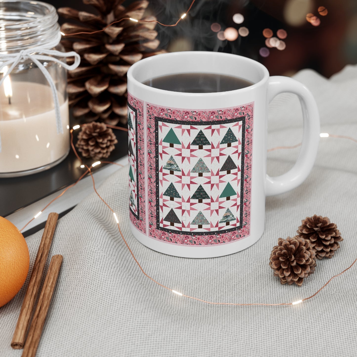 Cali Pines Quilt Block Coffee Mug - Sip in Festive Style!