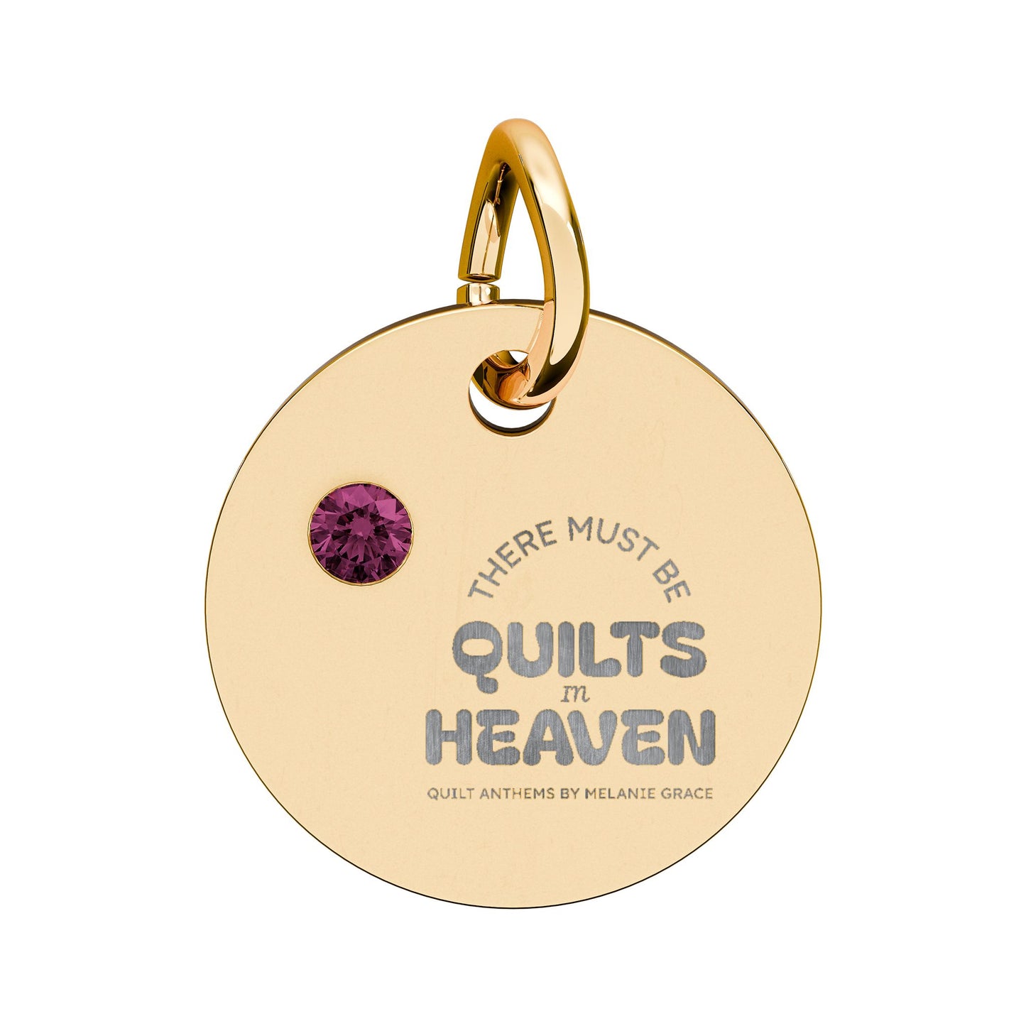 Birthstone Circle Charm — Engraved Personalized Pendant (Quilts of Heaven)